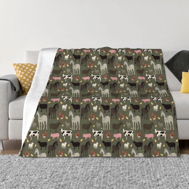 Balery Farm Animals Manta de Franela con Dibujo, Lujo Ultra Suave y Cálido, Antipelusa y Resistente a las Arrugas para Cama, Sofá, Camping -50"x40"