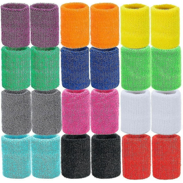 12 Pairs Sweatbands Wrist Cotton Sports Wristbands Absorbent Sweatbands for Men Women Children, Random Color