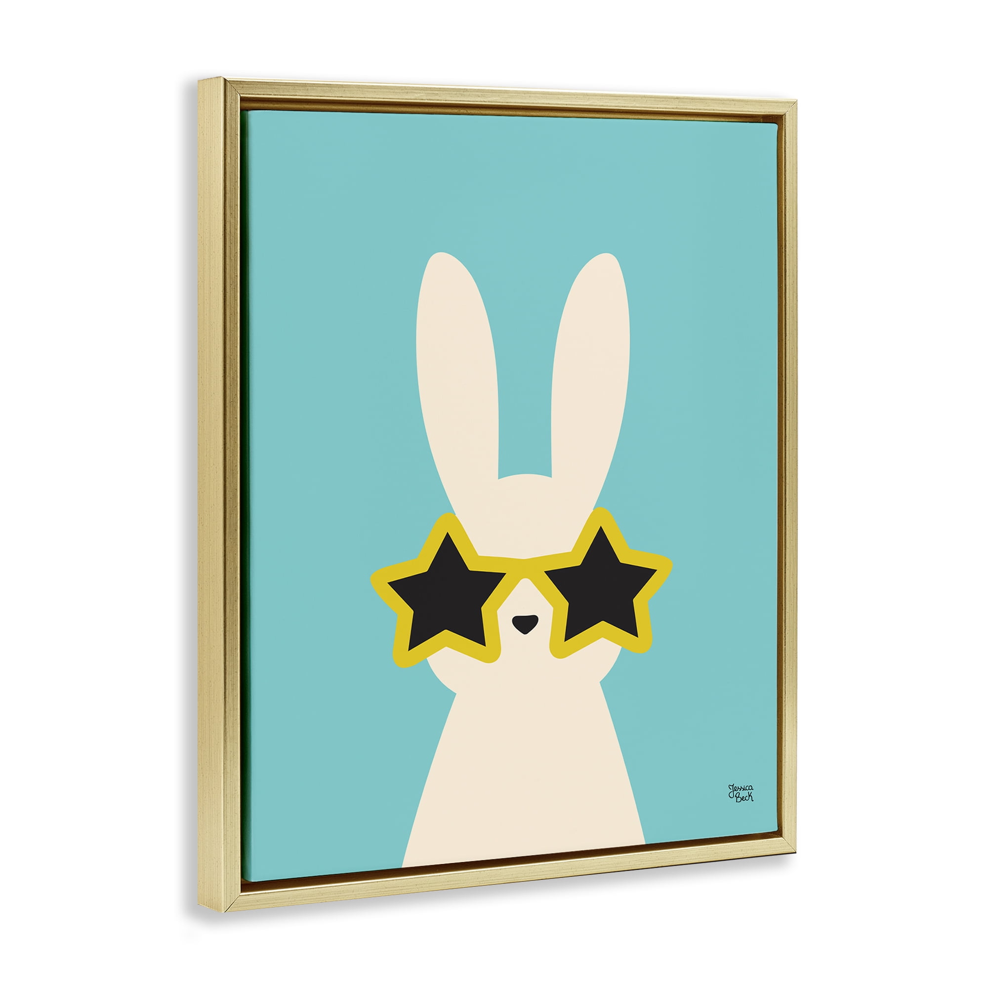 Stupell Industries Rabbit & Star Sunglasses Animals Painting Gold Floater Framed Canvas Art Print Wall Art, 17 x 21