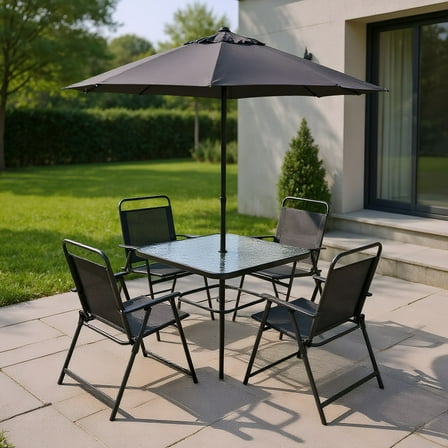 GVN Outside Patio Conversation Sets, Patio Dining Set,6 Pieces Patio Dining Set with Umbrella-Gray