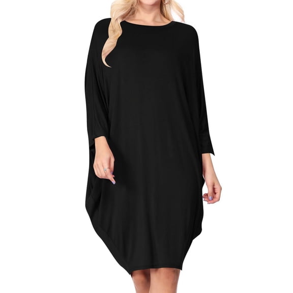 Women's Casual Loose Fit Long Sleeves Dolman Style Solid Midi Dress