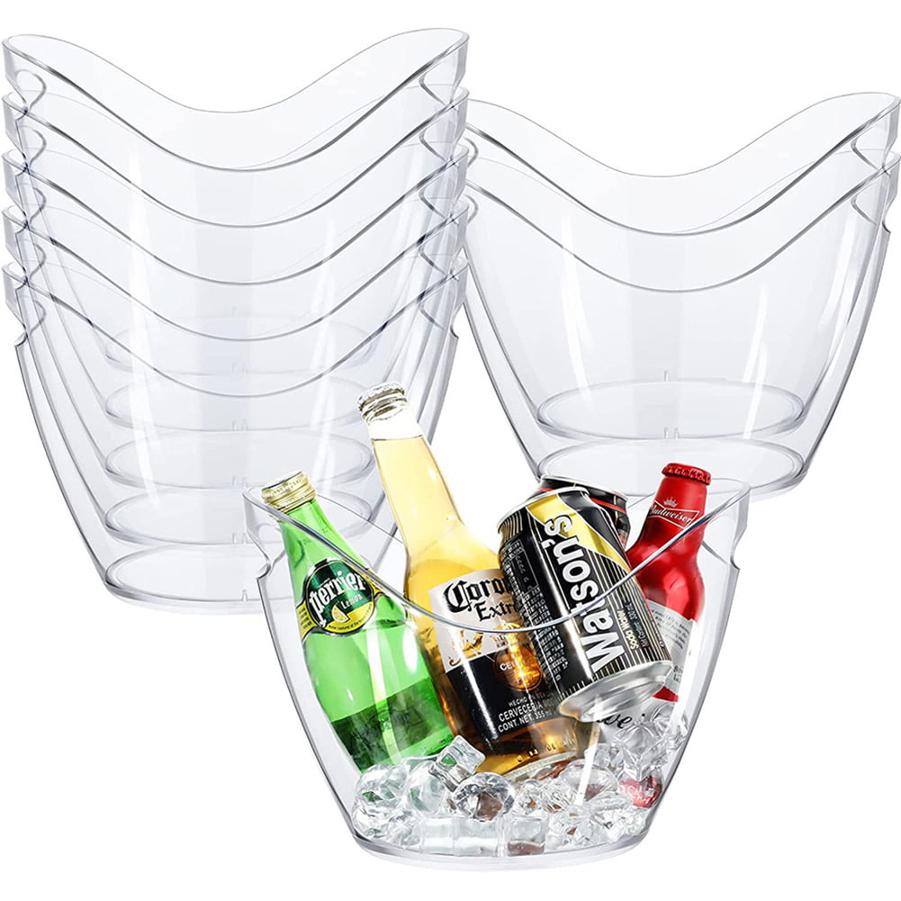 HUACA Plastic Clear Ice Bucket With Ice Scoops Clear Acrylic Ice Tub  Plastic Wine Bucket Party Beverage Chiller Bin Parties Ice Bucket For Wine 