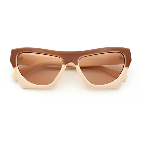 Womens Retro Beveled Lens Thick Plastic Cat Eye Mod Sunglasses Brown Beige - Brown