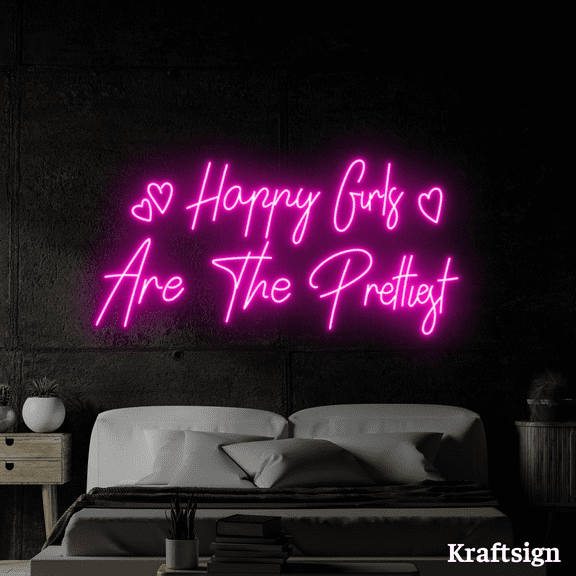 Craftnamesign Happy Girl Are The Prettiest Neon LED Sign, Girl Room Decor