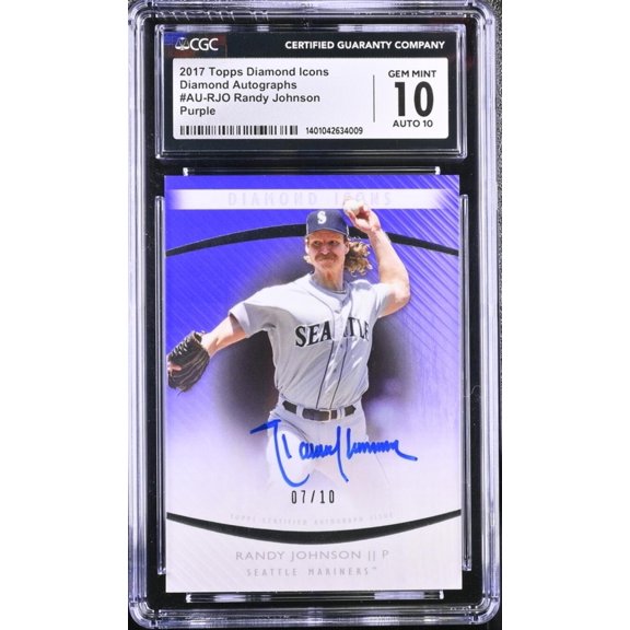 Collectible 2017 Topps Diamond Icons Purple #AURJO Randy Johnson CGC 10 Gem Auto 7/10 Seattle Mariners Baseball Card