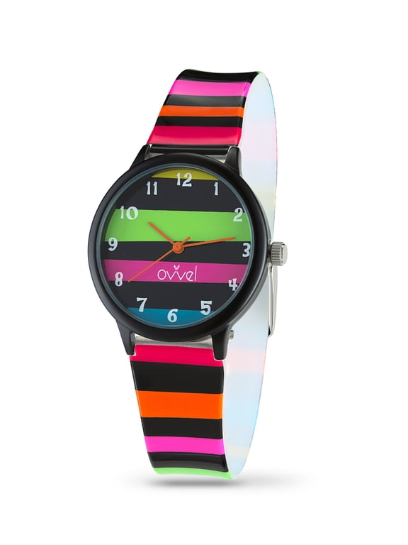 Girls Watch Pretty and Cute Kids Wrist With Teaching Analog Display Time Teacher - Japanese Quartz Movement Rainbow Stripes