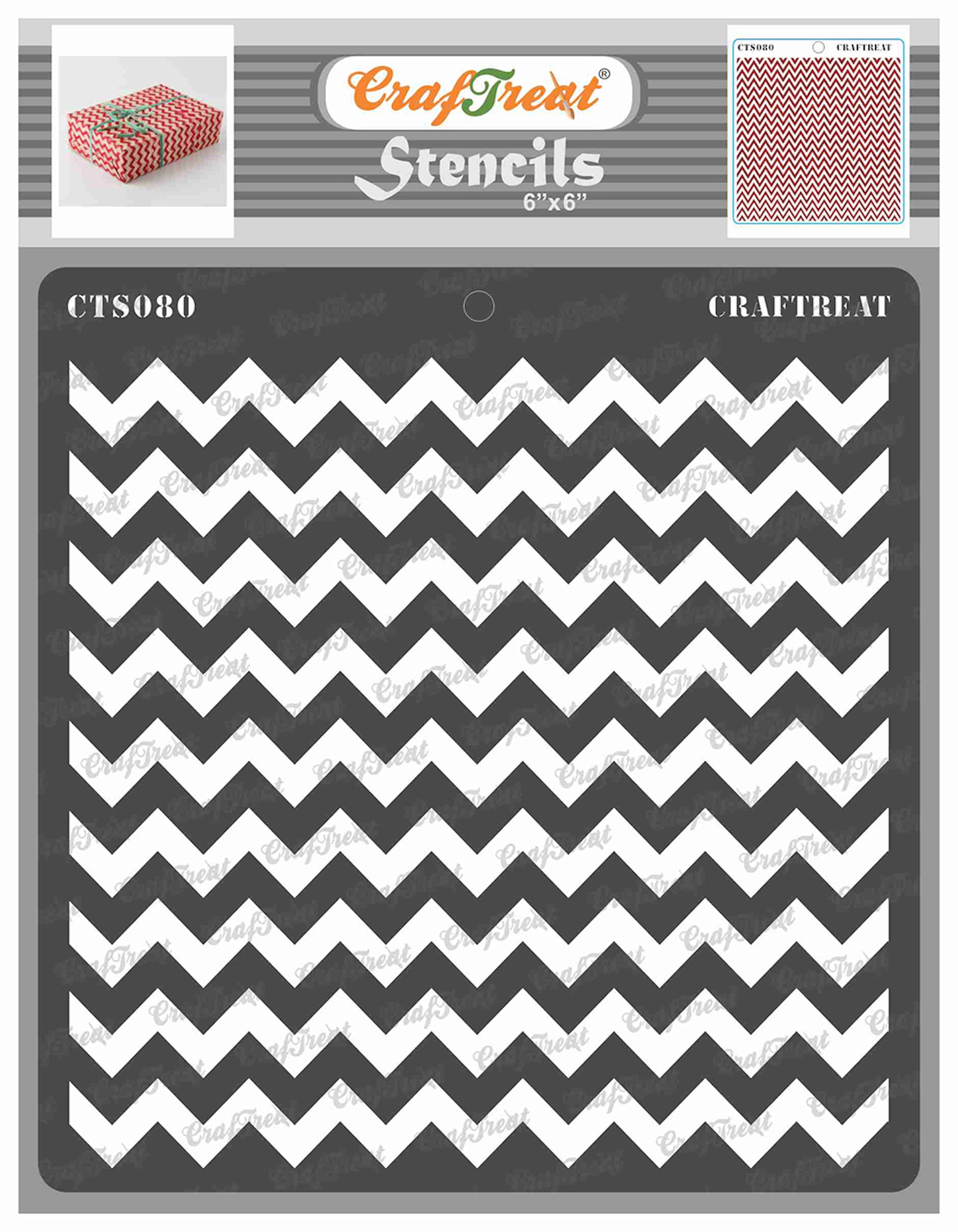 CrafTreat Striped Chevron Stencil for Painting and Crafting 6"x6