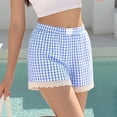 thumbnail image 4 of BFHHYA Womens Boxer Shorts Elastic Waist Plaid Loungewear Shorts Casual Y2K Lace Hem Shorts Homewear, 4 of 4