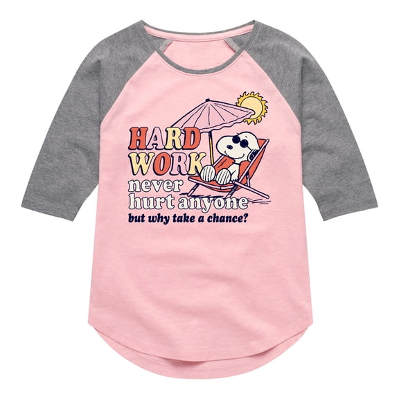 Peanuts - Hard Work - Toddler And Youth Girls Raglan Graphic T-Shirt