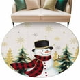 thumbnail image 6 of Christmas Snowman Round Rug 5ft Washable Circle Kitchen Rugs Non Slip Green Golden Snowflake Xmas Tree Large Area Rug Indoor Floor Carpet for Bedroom Living Room Home Office Dining Room Nursery, 6 of 8