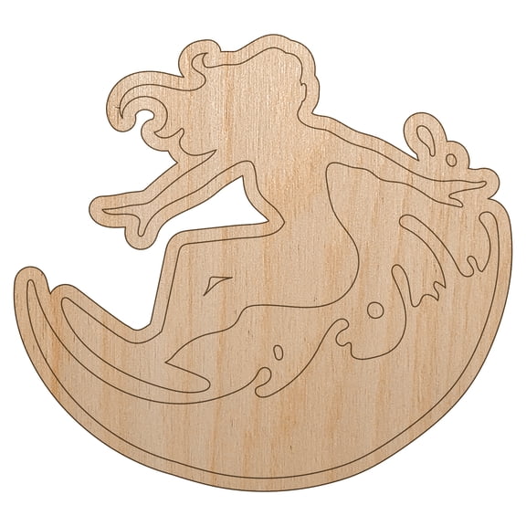 Surfing Surfer Girl on Wave Wood Shape Unfinished Piece Cutout Craft DIY Projects - 4.70 Inch Size - 1/8 Inch Thick
