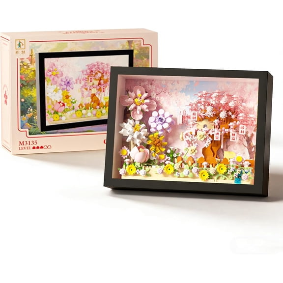 Remocguys Mini Cherry blossom Picture Frame Building Set Compatible with Lego Botanical Easel Desk Decor Block for Adults