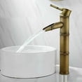 thumbnail image 2 of Grifo alto de bambú, grifo de lavabo con cascada de un solo control, grifo de lavabo de un solo orificio, agua fría y caliente disponible, grifo de baño de bronce, boquilla de tres juntas, 2 of 5