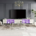 thumbnail image 1 of WAMPAT Set of 2 Mid-Century TV Stand with 16 Colors LED Light，Modern Entertainment Center with Door Storage and Open Shelf for up to 100 Inch TV, TV Console Table for Living Room, Beige, 1 of 7