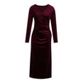 thumbnail image 6 of Oksale Womens Velvet Dresses Sexy Wrap Deep V Neck Dress Slim Fit Full Length Dresses Elegant Long Sleeve Dress for Evening Party Wine S, 6 of 6