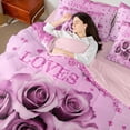 thumbnail image 5 of Feelyou 3D Pink Rose Twin Bedding Sets 7-Piece for Couple, Romantic Valentine's Day Bedding Comforter Set, Glitter Fashion Diamond Reversible Sheet Sets, Super Cozy Room Decor, 5 of 9
