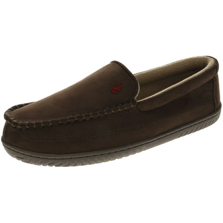 IZOD Men's Slipper with Memory Foam, Classic Soft Microsuede Moccasin, Solid Brown, Men's Size 9-10