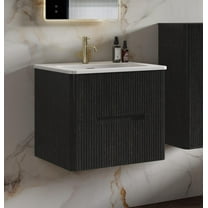 CITTANEO 24" Bathroom Vanity with Sink, Modern Bathroom Cabinet with double drawers, Brushed Black Oak