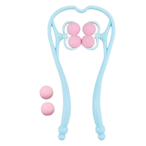 Masajeador de cuello con rodillo manual para masaje de tejido profundo, dolor muscular, tensión y relajación. 6 bolas azul