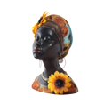 thumbnail image 1 of Estatua de mujer africana, estatua africana de resina, escultura artística femenina, figura de mujer africana de girasol para estantería de chimenea, 1 of 6