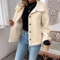 thumbnail image 2 of Sorvello Women's Single Breasted Sherpa Jacket Notch Lapel Fleece Lined Coat Button Front Winter Warm American Style Vintage Outerwear Top for Women White XL, 2 of 6