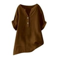 thumbnail image 5 of ShomPort Womens Linen Tops Summer Casual Button Down V Neck Tops Short Sleeve Casual Vacation Workout Clothes, 5 of 5