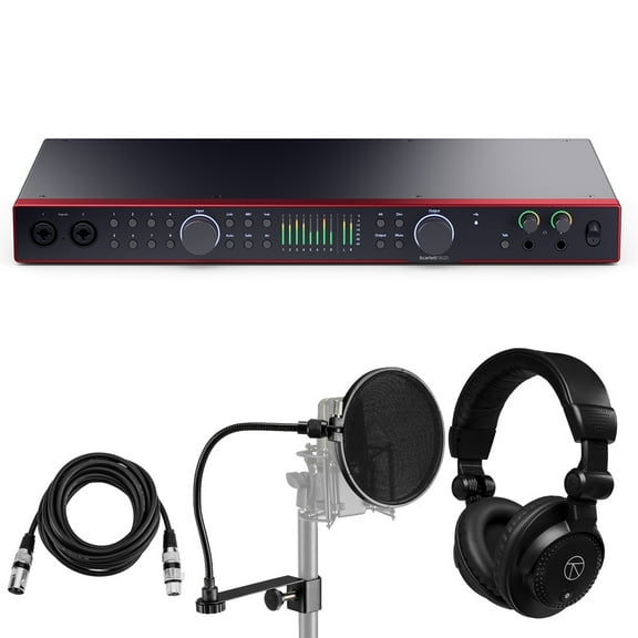 Focusrite Scarlett 18i20 4th Gen USB Audio Interface with Software Suite, Bundle with TAPH100 Headphones, 15' XLR Male to Female Cable, Pop Filter