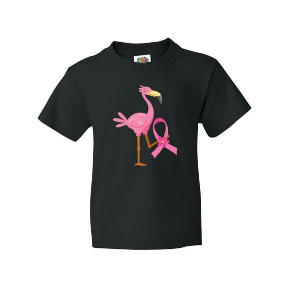Inktastic Breast Cancer Pink Ribbon Flamingo Youth T-Shirt