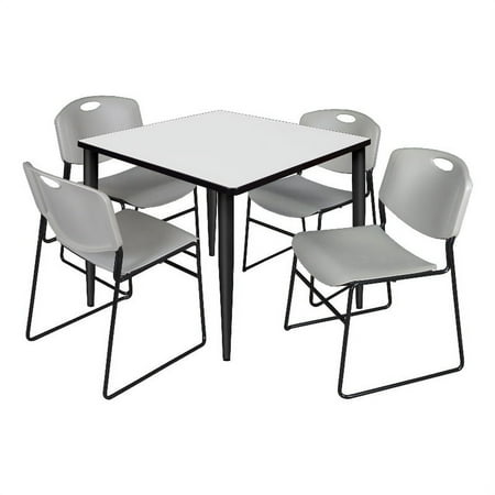 UPC: 0192357197967 | Kahlo 42  Square Breakroom Table- White- Black Base & 4 Zeng Stack Chairs- Grey