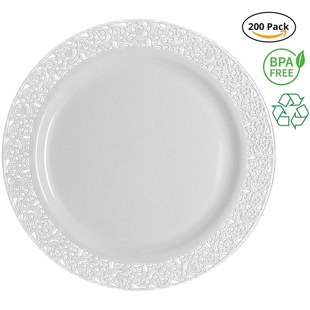 Party Joy 200Piece Royale White Plastic Plate Set (200) Dinner Plates
