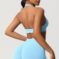 thumbnail image 5 of Neewe Women's Seamless Sports Bra Knitted Yoga Suit Gathering Breathable Workout Gym Tank Top for Women-Light Blue XS, 5 of 9