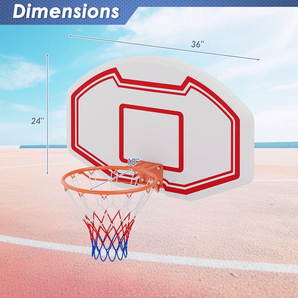 Resenkos Wall Mount Shatterproof Backboard Basketball Hoop - White/Red