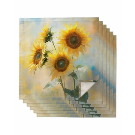 

Sunflower Cloth Napkins Set of 6 Watercolor Yellow Floral Botanical Washable Reusable Dinner Cocktail Napkin for Kitchen Party Wedding Banquet Holiday Baby Shower Table Decor