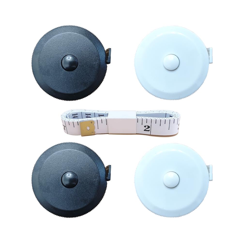 4 Pack Retractable Measuring Tape,60-Inch 1.5 Meter Tape Measures Dual Sided Flexible Ruler for for Body Measurements Craft Fabric Cloth Tailor Sewing Weight Loss (White&Black)