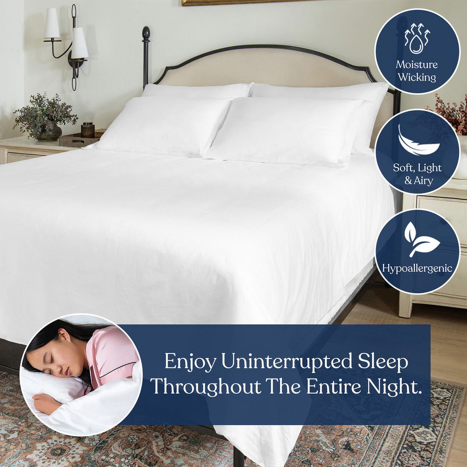 Delara Organic Cotton Percale Twin Fitted Sheet, 400 TC GOTS Certified, Soft Moisture-Wicking Breathable, White 39"x75" 16" Deep