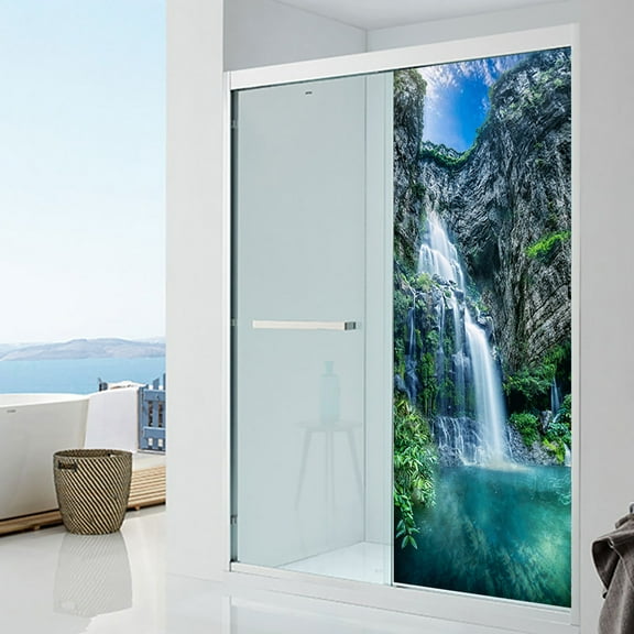 3D Waterfalls Landscape Door Sticker Home Decor Living Room Dining Room Self-Adhesive Waterproof Wall Decals Wallpaper,SP-F409,S(38.5x200cmx2Pcs)