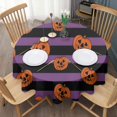 thumbnail image 3 of Halloween Purple and Black Striped Pumpkins Round Tablecloth 60"x60",Wrinkle Wipeable Table Cloth for Kitchen Dining Room Picnic Patio Party, 3 of 6
