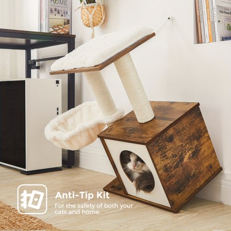 Small Cat Tree for Kittens, Modern Cat Tower for Indoor Cats, Cat Condo with Scratching Posts, Removable Washable Cushions, Rustic Brown