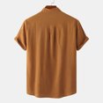 thumbnail image 4 of MIUOWANP Men's Pullover Shirts Short Sleeve Casual Solid Color Buttons Beach Shirt Stand-up Collar Business Casual Blouse Size M(6)Brown, 4 of 9