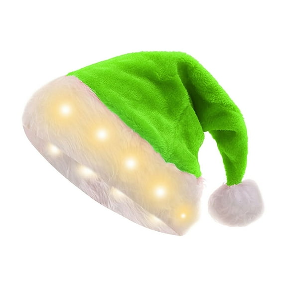 ESULOMP Glowing Santa Hat Santa Hat Adult Christmas Holiday Hat Unisex Velvet Classic Santa Hat for Christmas New Year