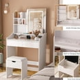 thumbnail image 6 of Vabches Small Vanity Set with Mirror AndLED  Lights, Modern Makeup Vanity Table with Storage Stool, Charging Station and 2 Drawers, 6 of 8