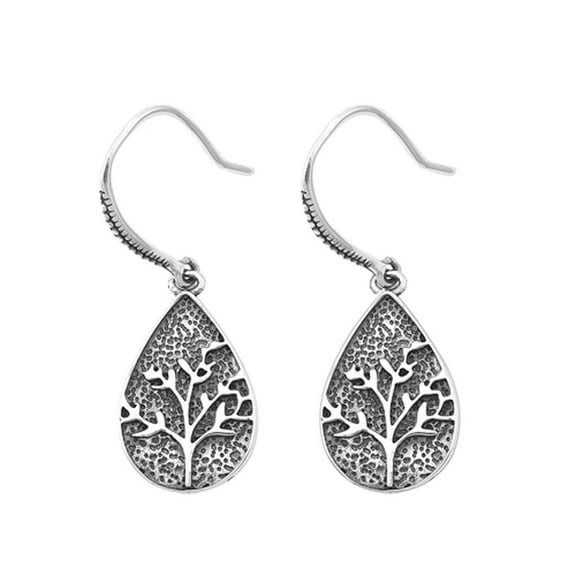 Sterling Silver Oxidized Tree of Life Dangle Hook Earrings 925 New Jewelry Female Unisex