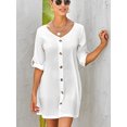 thumbnail image 3 of Women's V Neck Shorrt Sleeve Button Down Solid T-Shirt Dress Top, 3 of 3