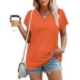 thumbnail image 6 of yillto Women's Casual V Neck T Shirts Summer Cap Short Sleeve Fashion Loose Solid Color Tops Tee, 6 of 7