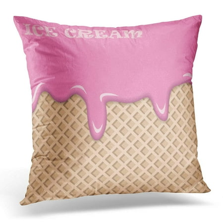 ECCOT Beige Blooming Pink Fruit Ice Cream with Vanilla Wafer Vintage Abstract Yellow Cake Pillowcase Pillow Cover Cushion Case 16x16