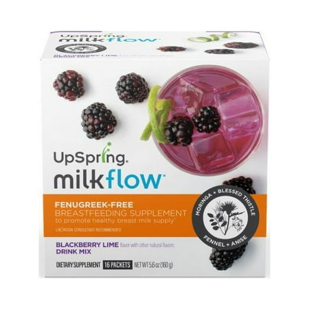 UpSpring MilkFlow Drink Mix, Fenugreek-Free Moringa+, Blackberry Lime, 16 Ct
