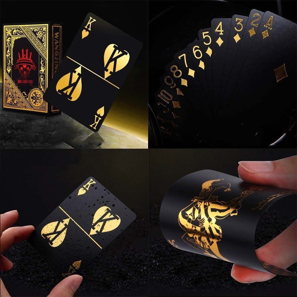 55pcs Gold Black Plastic PVC Poker Waterproof Magic Playing Cards Table Games 
