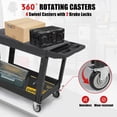 thumbnail image 2 of Ourlova Utility Cart 2-Tier Heavy Duty Plastic Rolling Cart with Swivel Wheels 550 LBS Flap Top Work Cart with Ergonomic Storage Handle Service Cart for Warehouse Garage Cleaning-Black, 2 of 6