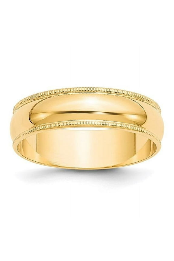 14k Yellow Gold 6mm Lightweight Milgrain Half Round Wedding Band Size 11.5