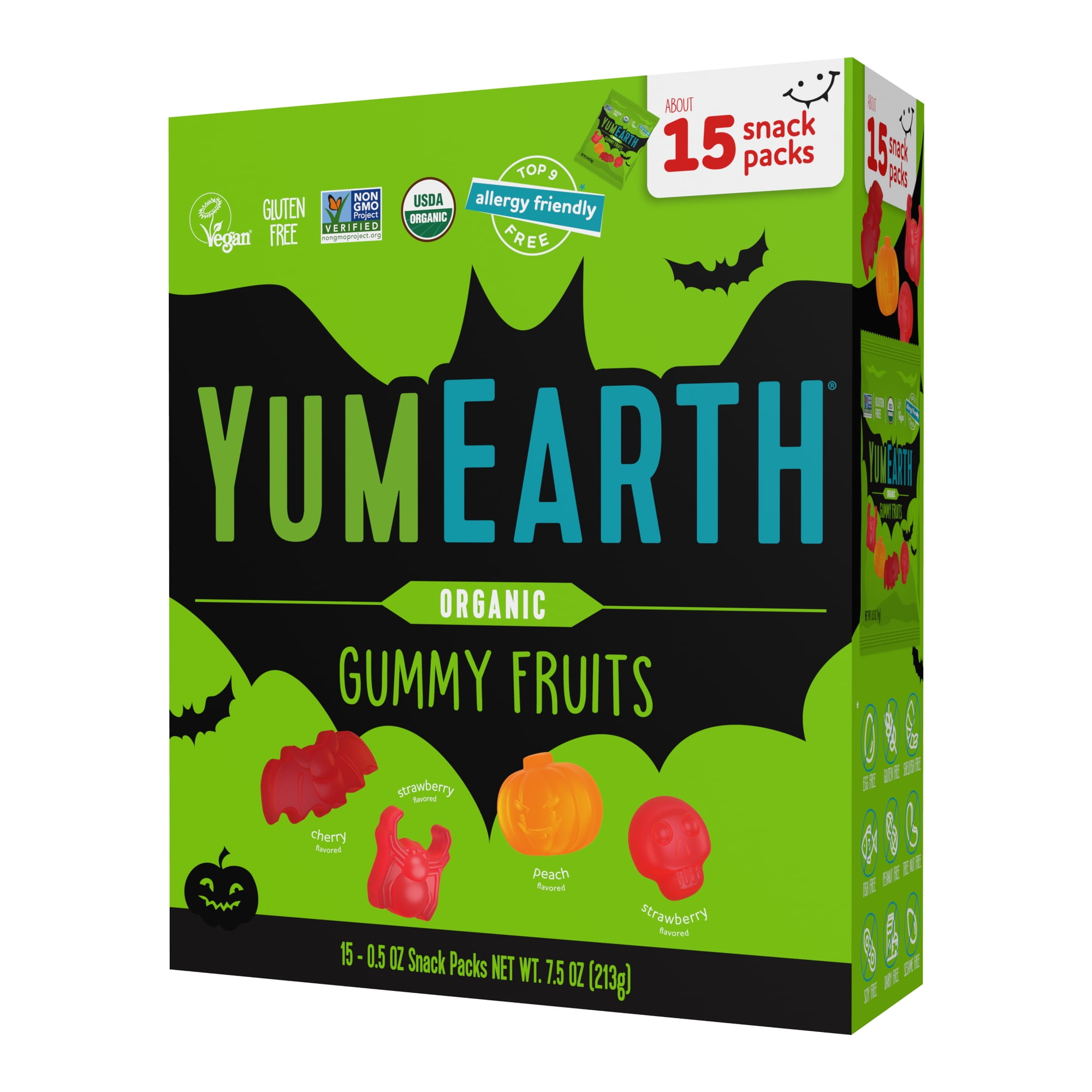 YumEarth Halloween Organic Gummy Fruits, 7.5 oz, 15 Snack Packs